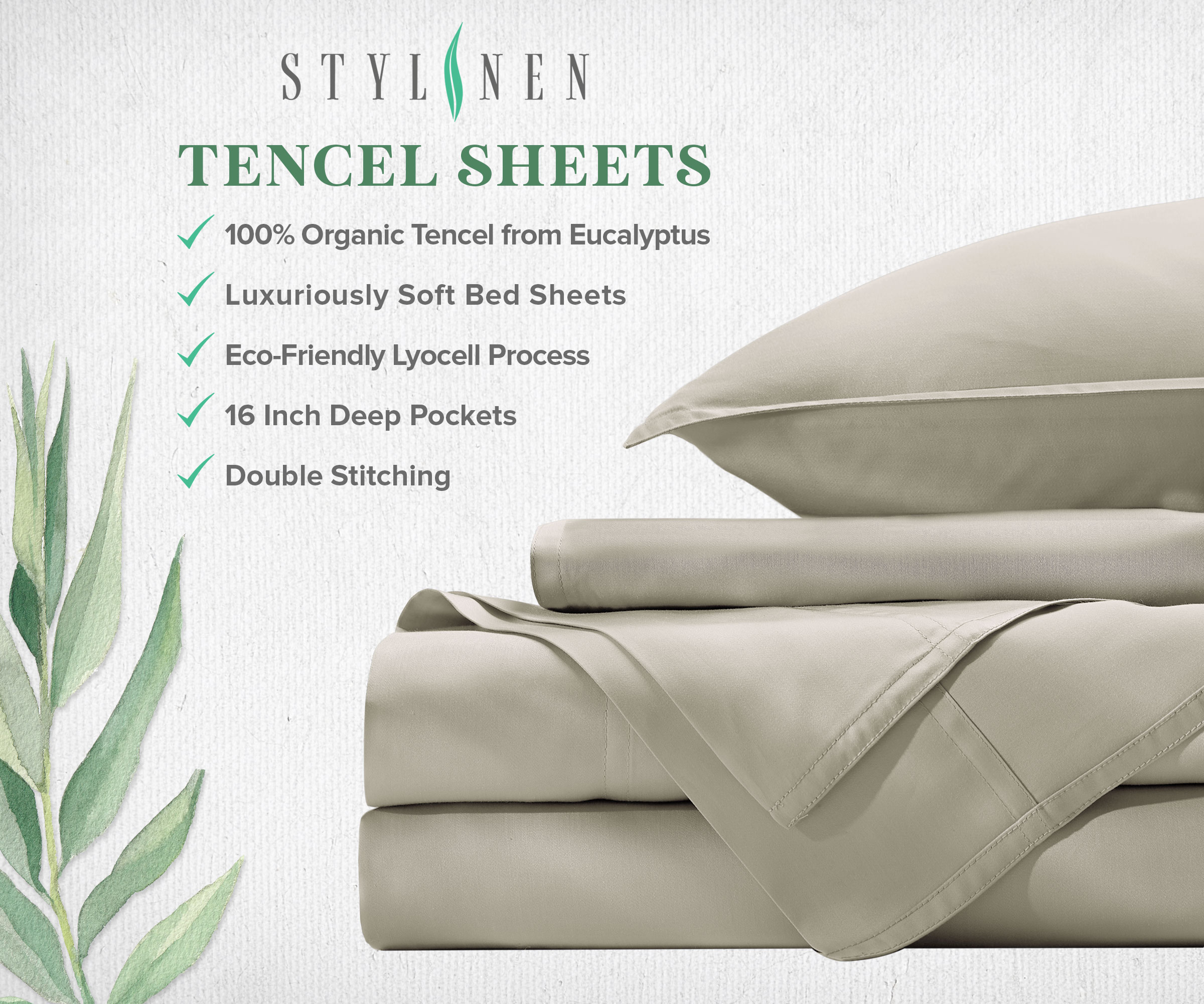 STYLINEN - 100% Organic Pure Eucalyptus Tencel Sheets Soft & Breathable
